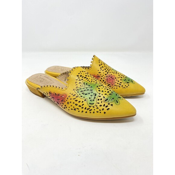 Spring Step L'Artiste Mules Shoes Womens Size 35 Yellow Leather Cutout Floral - Picture 7 of 13